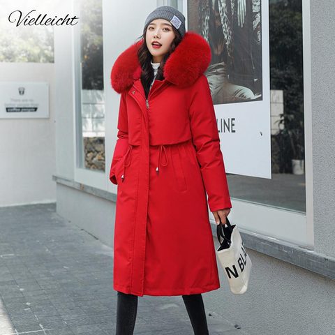 Vielleicher-Chaqueta larga de lana extraible para Mujer, Parkas con Cuello de piel con capucha de gran tamaño, gruesas, invierno, 2022 ► Foto 1/6