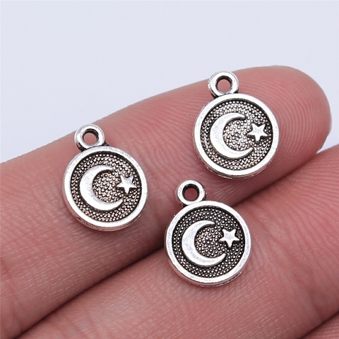 WYSIWYG 20 Uds 10x12mm Color de plata antiguo Luna abalorios de estrella colgante para fabricación de joyería DIY resultados de la joyería ► Foto 1/2