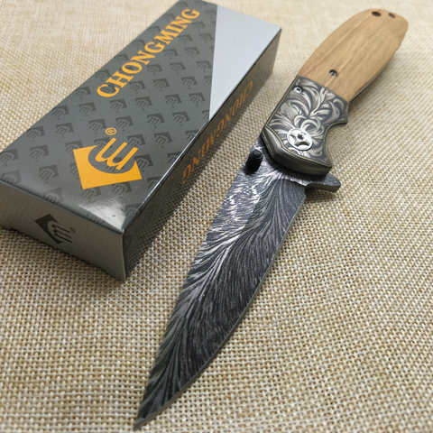 Cuchillo táctico de Damasco de 8,6 pulgadas, hoja de acero 58HRC 7Cr15, bolsillo plegable, supervivencia táctica, cuchillos de acampada, herramientas EDC ► Foto 1/6