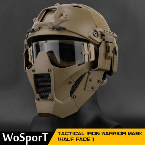 Caza de media cara máscara transpirable táctico militar de la máscara de Airsoft Paintball CS combate cara máscara con casco conector ► Foto 1/6