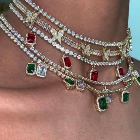Joyería iced out bling hip hop para mujeres, cadena de tenis con corazón flecha cz con dije de mariposa cz, collares gargantilla de 32 + 10cm ► Foto 1/6