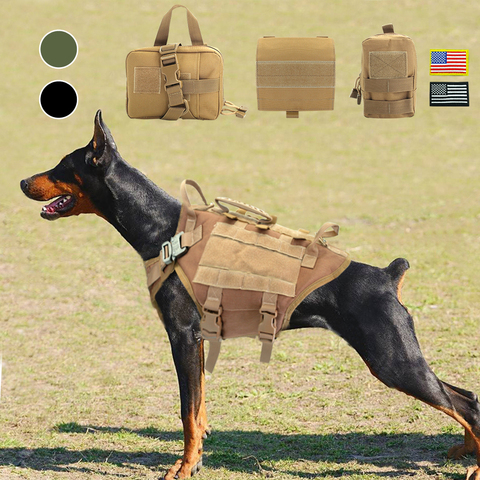 Arnés de nailon resistente para perros, chaleco táctico militar para mascotas con bolsa, chalecos de entrenamiento para perros medianos y grandes ► Foto 1/6