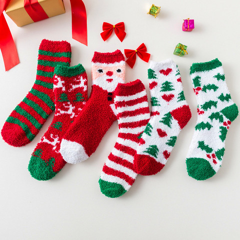 Calcetines tobilleros de algodón suave para mujer, calcetín colorido y cálido de estilo kawaii, con diseño de Papá Noel y ciervo, ideal para regalo de Navidad ► Foto 1/6