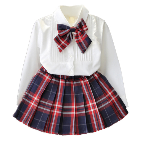 Bear Leader-vestido de princesa para niñas, uniformes de clase, camiseta con lazo + vestido a cuadros, ropa de disfraz para niños, 2 uds. ► Foto 1/6