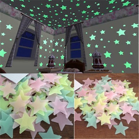Pegatinas de estrellas 3D que brillan en la oscuridad para pared, almacenamiento de energía, estrellas para habitación de bebé, dormitorio, decoración del techo del hogar, 2022, 50 Uds. ► Foto 1/6