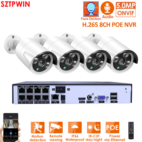 H.265 + 8CH 2MP POE sistema de cámaras de seguridad Kit Audio registro Rj45 cámara IP IR al aire libre impermeable vídeo CCTV Vigilancia Conjunto NVR ► Foto 1/6