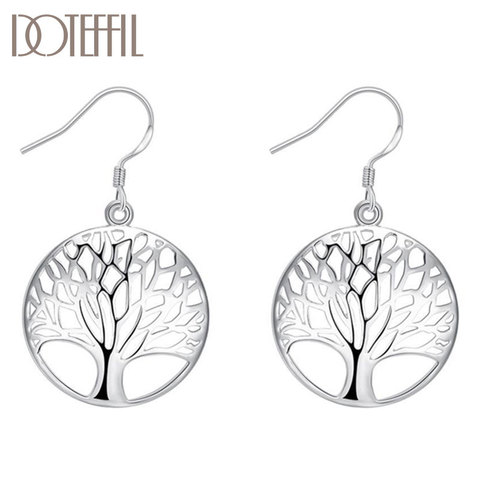 DOTEFFIL 925 círculo de plata esterlina pendientes gota árbol encanto joyería de las mujeres de moda de la boda de fiesta de compromiso de regalo ► Foto 1/6