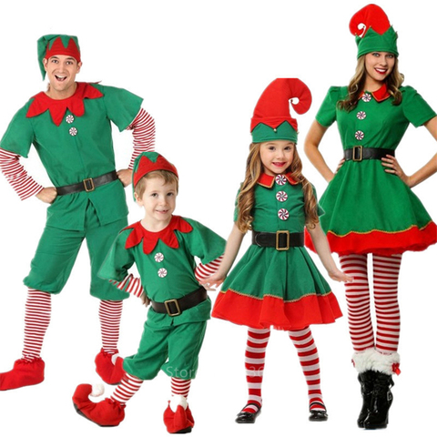 Ropa a juego de elfo de Navidad para madre e hija, vestidos para padre e hijo, disfraz de Navidad para adultos, fiesta de Halloween de Año Nuevo ► Foto 1/4
