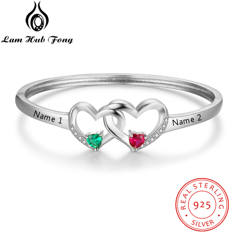 Pulsera de corazón de plata de ley 925 para mujer, brazaletes con nombre personalizado, regalo de boda con piedra de nacimiento (Lam Hub Fong) ► Foto 1/6