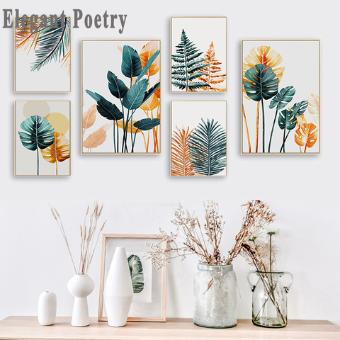 Póster de hojas de planta de Color nórdico, estampado de paisaje cuadro sobre lienzo para pared, imagen para sala de estar, decoración del hogar, decoración de Cactus ► Foto 1/6