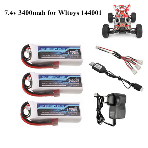 Batería Lipo 2s 7,4 V 3400mAh para Wltoys 1/14 144001 RC coche barco parte 7,4 v cargador de batería set ► Foto 1/4