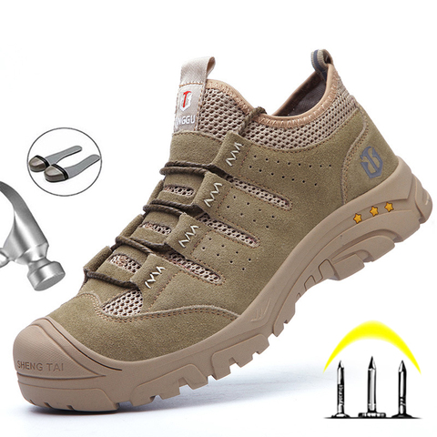 Botas de seguridad con punta de acero para hombre, zapatos de trabajo transpirables, a prueba de perforaciones ► Foto 1/6