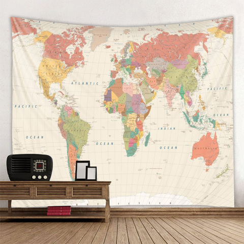 Papel tapiz de mapa del mundo decoración de escena de pared, colgante decorativo, tela, impresión digital, protección del medio ambiente, varios tamaños ► Foto 1/4