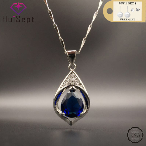 HuiSept-collar de plata 925 con forma de gota de agua, colgante de piedra preciosa de circón de zafiro para mujer, accesorios de compromiso de boda ► Foto 1/5