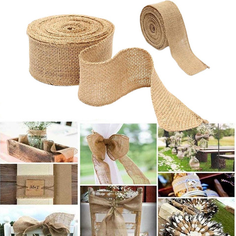 Rollo de 2M de cintas de arpillera Yute Natural para manualidades, Vintage, fiesta rústica de boda, decorativas, bricolaje, hogar, Insumos para envolver regalos de navidad ► Foto 1/6