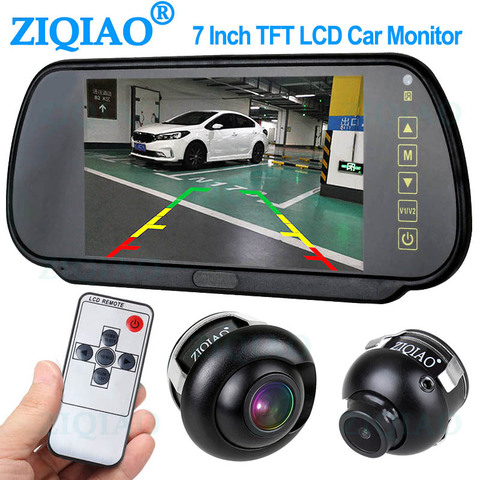 ZIQIAO-Monitor LCD de 7 pulgadas para espejo de coche, sistema de monitoreo de estacionamiento con visión nocturna, cámara de visión delantera y trasera lateral ► Foto 1/6