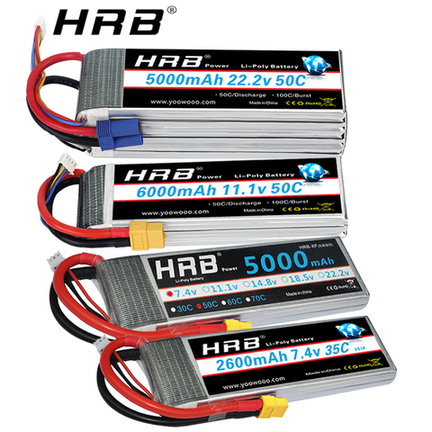 HRB-batería Lipo 2S 3S 4S 6S 5S con enchufe XT60 para coche de RC, Batería de litio de 2200mah 2600mah 2700mah 5000mah 6000mah, para vehículo y helicóptero de radiocontrol ► Foto 1/6