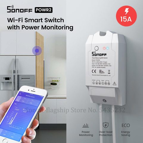 SONOFF-controlador de interruptor Wifi Itead POW R2, 15A, 3500W, Monitor de consumo de energía en tiempo Real, medición de e-welink para hogar inteligente ► Foto 1/6