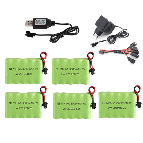 Batería y cargador de 6v y 3000mAh para RC Toys, coches, barcos, Robots, tanques, pistola AA 2400mAh, 6v, paquete de batería recargable, enchufe SM ► Foto 1/6