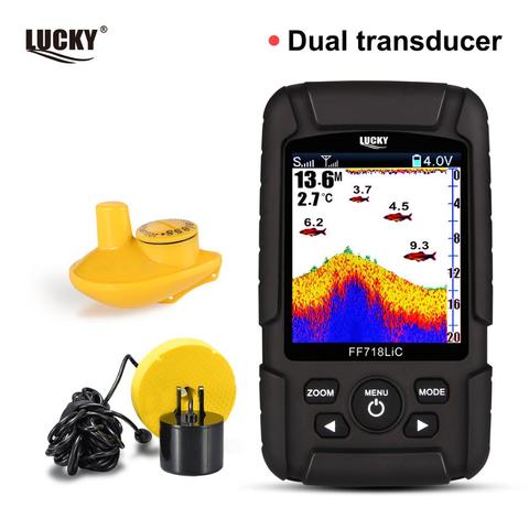 ¡Menú ruso! suertudo FF718LiC profundidad Fishfinder transductor 2 en 1 con cable y Sensor inalámbrico portátil resistente al agua eco sirena ► Foto 1/6