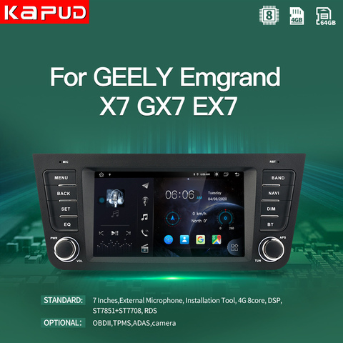 Kapud-Radio Multimedia con GPS para coche, reproductor con Android 10,0, 7 pulgadas, 4G, vídeo estéreo, WIFI, BT, para Geely, Emgyand, GX7, X7, EX7, 8 núcleos ► Foto 1/6