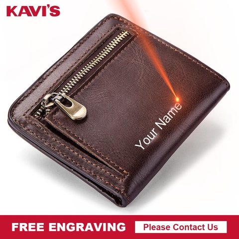 KAVIS-cartera de cuero genuino para hombre, monedero masculino, portatarjetas de identificación, Mini nombre gratis para regalo ► Foto 1/6