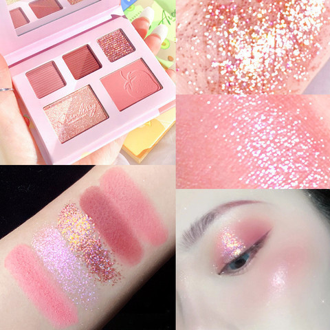 Paleta de sombra de ojos de 5 colores, larga duración, brillante, mate, pigmento, paleta de sombras para ojos, fruta, paleta de maquillaje de ojos de diamante ► Foto 1/6