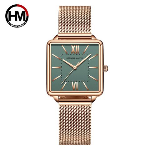 Movimiento de cuarzo japonés para mujer, reloj de pulsera cuadrado romano con esfera verde, de acero inoxidable, relojes de oro rosa para mujer ► Foto 1/6