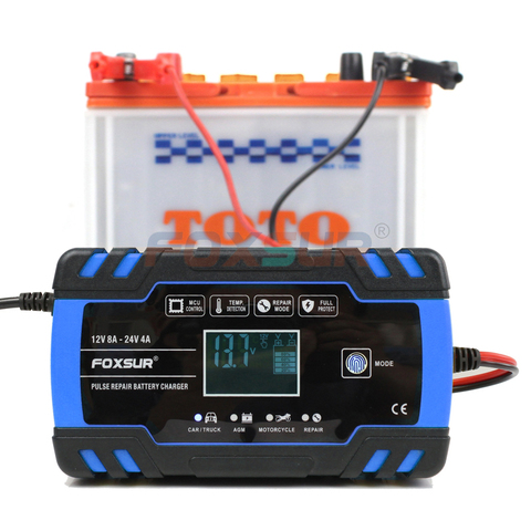 FOXSUR-cargador inteligente de batería para coche, 12V, 24V, 60AH, 100AH, 120AH, 150Ah, cargador de batería para motocicleta ► Foto 1/6