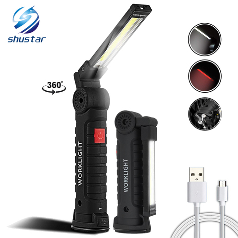 USB recargable COB LED linterna de trabajo luz de inspección 5 modos diseño de imán de cola lámpara de antorcha colgante 2 tamaños impermeable ► Foto 1/6