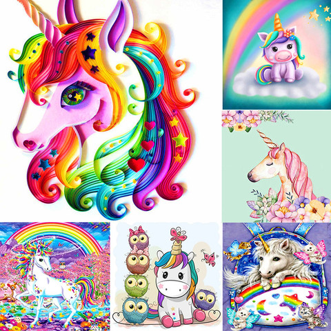 Pintura de diamantes de unicornio 5D DIY, Unicornio mágico de dibujos animados, diamantes de imitación cuadrados/redondos, punto de cruz, decoración del hogar, regalo para niños ► Foto 1/6