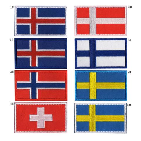 Parches bordados de bandera nacional de Suecia, Noruega, Dinamarca, Finlandia, Suiza, insignias, ropa a rayas ► Foto 1/6