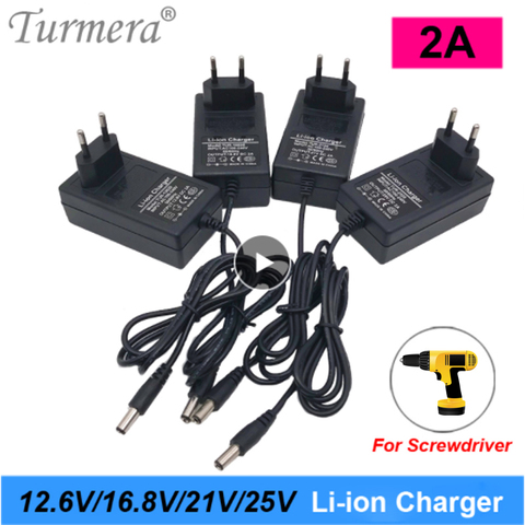 Turmera 12,6 V 16,8 V, 21V, 25V 2A 18650 cargador de batería de litio DC5.5 * 2,1 MM para S 3S 4S 5S 6S 12V a 25V destornillador batería de uso ► Foto 1/6