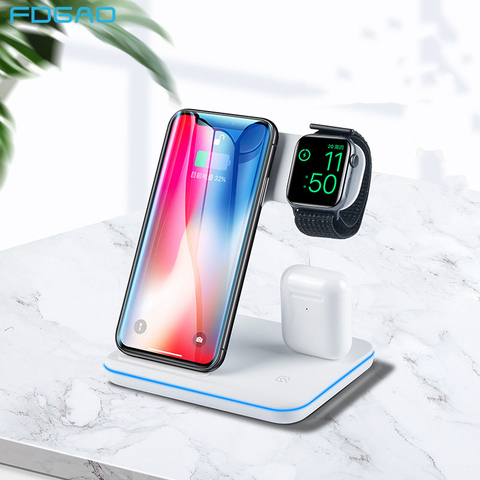 Cargador inalámbrico Qi 3 en 1 para móvil, base de carga rápida de 15W para Apple Airpods Pro Watch 5 4 3, iPhone 11, 8, X, XS, XR, Samsung S10, S9 ► Foto 1/6