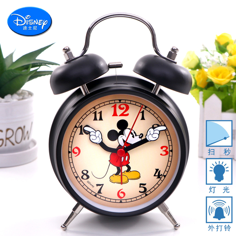 Reloj despertador con diseño creativo de Mickey para niños, Despertador con botón de silencio y luz nocturna para dormitorio de estudiantes ► Foto 1/5