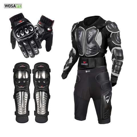 WOSAWE fuera de la carretera armadura de la motocicleta de aleación de acero inoxidable protector de competición chaqueta de la motocicleta + Pantalones cortos + rodilleras + guantes ► Foto 1/6