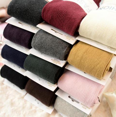Nuevas medias de punto de algodón de primavera Otoño Invierno Color caramelo para mujeres cálidas medias de rayas de giro 2 diseños ► Foto 1/6