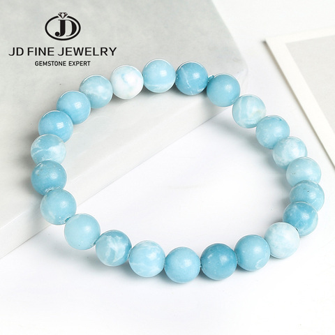 JD-pulsera hecha a mano con cuentas para mujer, joyería de piedra Larimar escarcha, piedra redonda de 10mm, pulsera de cristal azul para hombre ► Foto 1/6