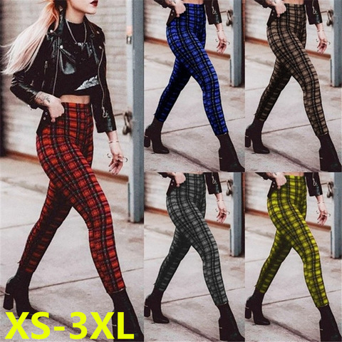 Leggings de cintura alta a cuadros para mujer, pantalones elásticos de tubo, informales, populares, 2022 ► Foto 1/5