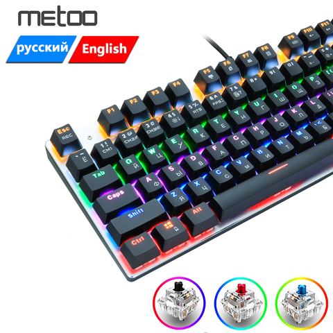 Metoo-Teclado mecánico para videojuegos, periférico con cable de 104/87 teclas, con retroiluminado con LED, negro, rojo y azul, para ordenador portátil y Gamer profesional ► Foto 1/6