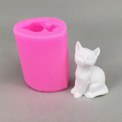 Molde 3D de silicona con forma de gato pequeño para decoración de pasteles, molde de silicona con forma de vela para jabón, arcilla de Chocolate, decoración artística, fabricación de velas ► Foto 1/6