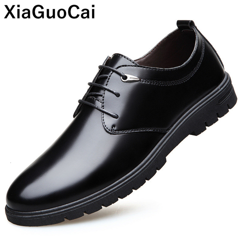 Zapatos de vestir británicos para hombre, zapatos planos de cuero para primavera y otoño, calzado informal de negocios para hombre, zapatos Derby de punta redonda con cordones y piel ► Foto 1/6