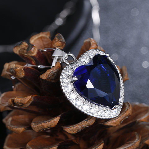 Collar romántico de plata de ley 100% con corazón de OCéANO AZUL, colgante de cristal para mujer, joyería para mujer, regalo de Navidad No se destiñe ► Foto 1/6