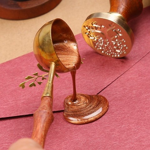 Cuchara de cera de lacre Retro, mango de madera para sellado de cera, sello artesanal artesanía para regalo, herramientas de fusión de cera lacada ► Foto 1/6