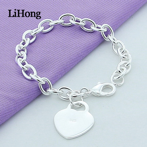 Pulsera de plata de ley 925 para hombre y mujer, colgante de corazón, broche de langosta, Glamour, regalos de joyería ► Foto 1/5