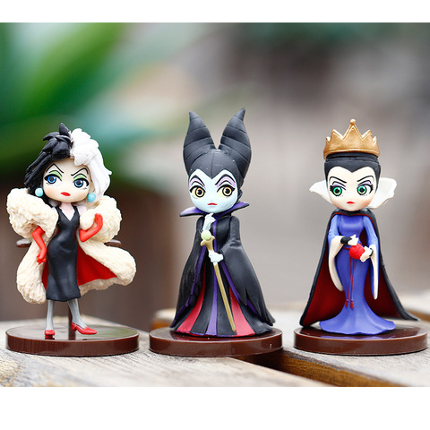 Q posket-figuras de Princesas de Disney para niños, Set de 3 uds. de personajes de los descendientes 2, maléfica, Cruella de Vil Queen, modelo de figura de acción ► Foto 1/6