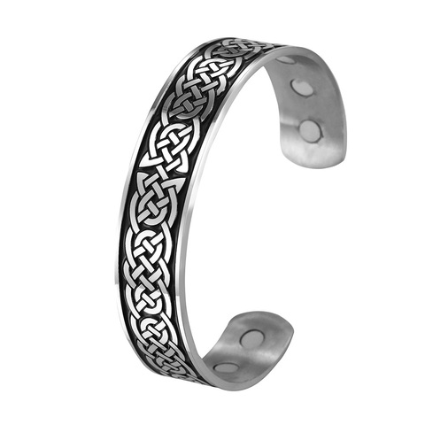 Skyrim-pulseras magnéticas Vintage para hombre y mujer, brazalete con nudos celtas, nudo irlandés de la suerte, brazaletes de acero inoxidable vikingos, joyería ► Foto 1/6