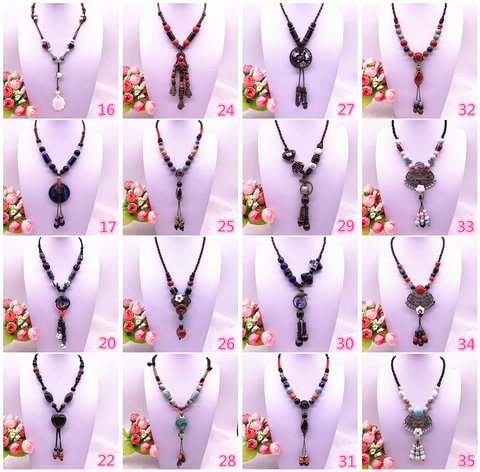 Joyería étnica de moda adornos hechos A mano tradicionales, cuerda de cera, cerámica, collar, cuentas de cerámica, colgante, collar largo # A ► Foto 1/6