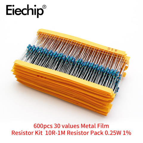 Kit de resistencias de película de Metal, 0,25 W, 1% W, 30 valores, 10R-1M, paquete de resistencias de anillo de color, bricolaje, 1/4W ► Foto 1/4