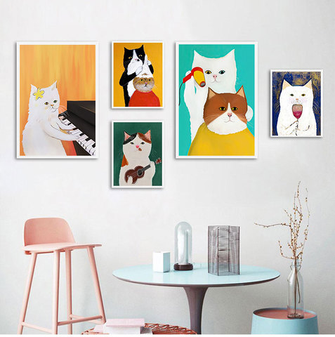 Pósteres e impresiones de gato de dibujos animados, lienzo de pintura al óleo, imágenes artísticas de pared para sala de estar, dormitorio de Chico, guardería, Cuadros, decoración del hogar ► Foto 1/6